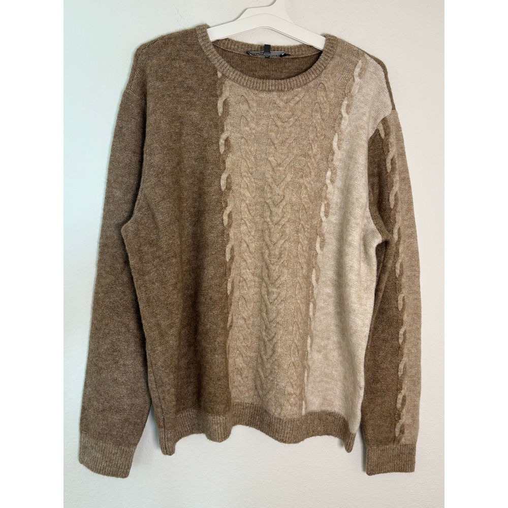 Paisley & Gray Mens XXL Slim Fit Colorblock Cable Knit Crewneck Sweater Brown